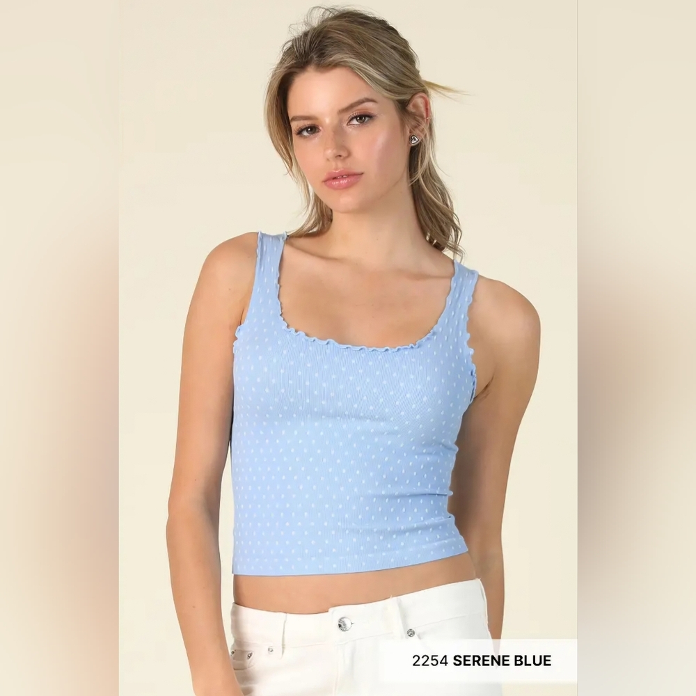 #1377 Nikibiki Sweet Dot Lettuce Trim Tank-Serene Blue